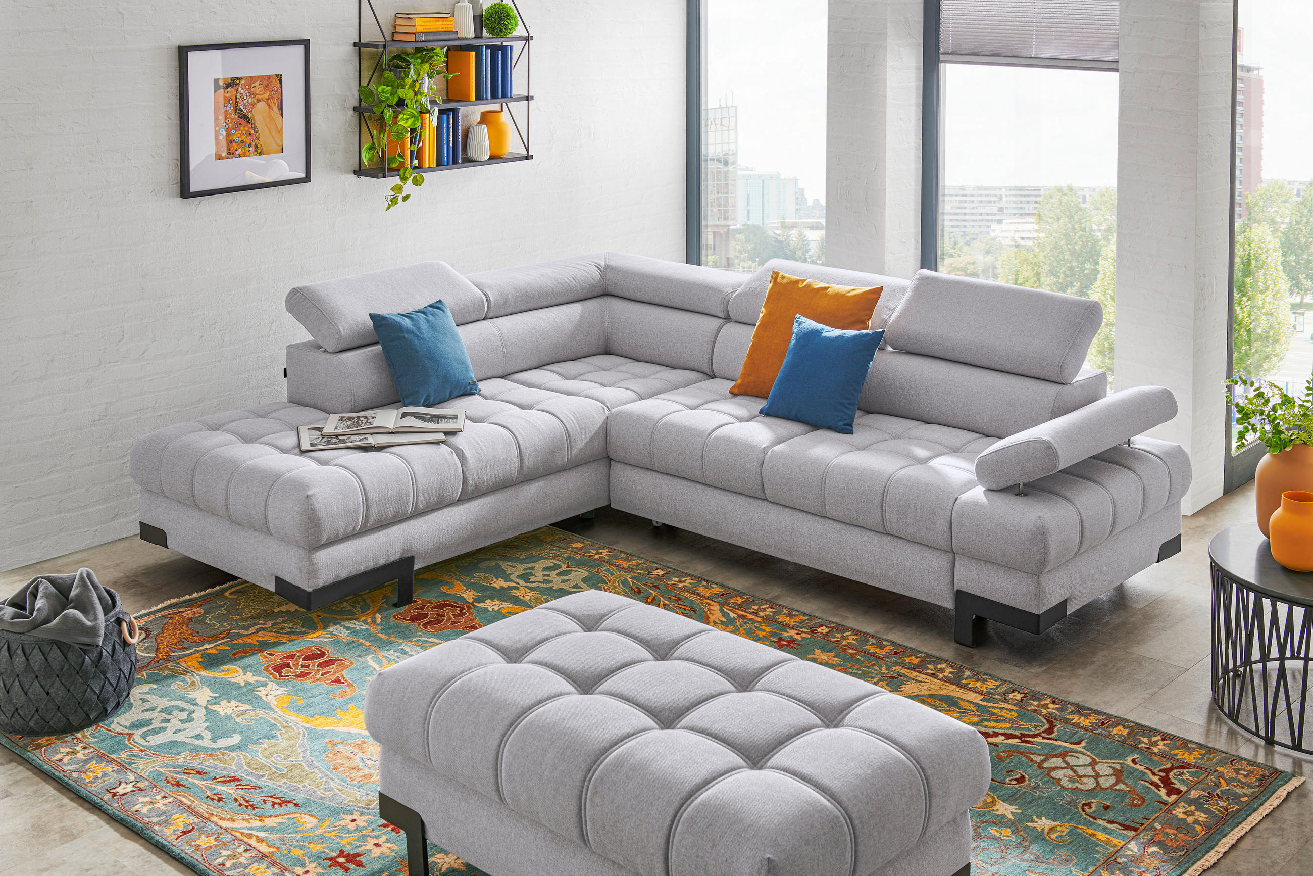ECKSOFA Grau Webstoff - Schwarz/Grau, Design, Textil/Metall (223/263cm) - Welnova