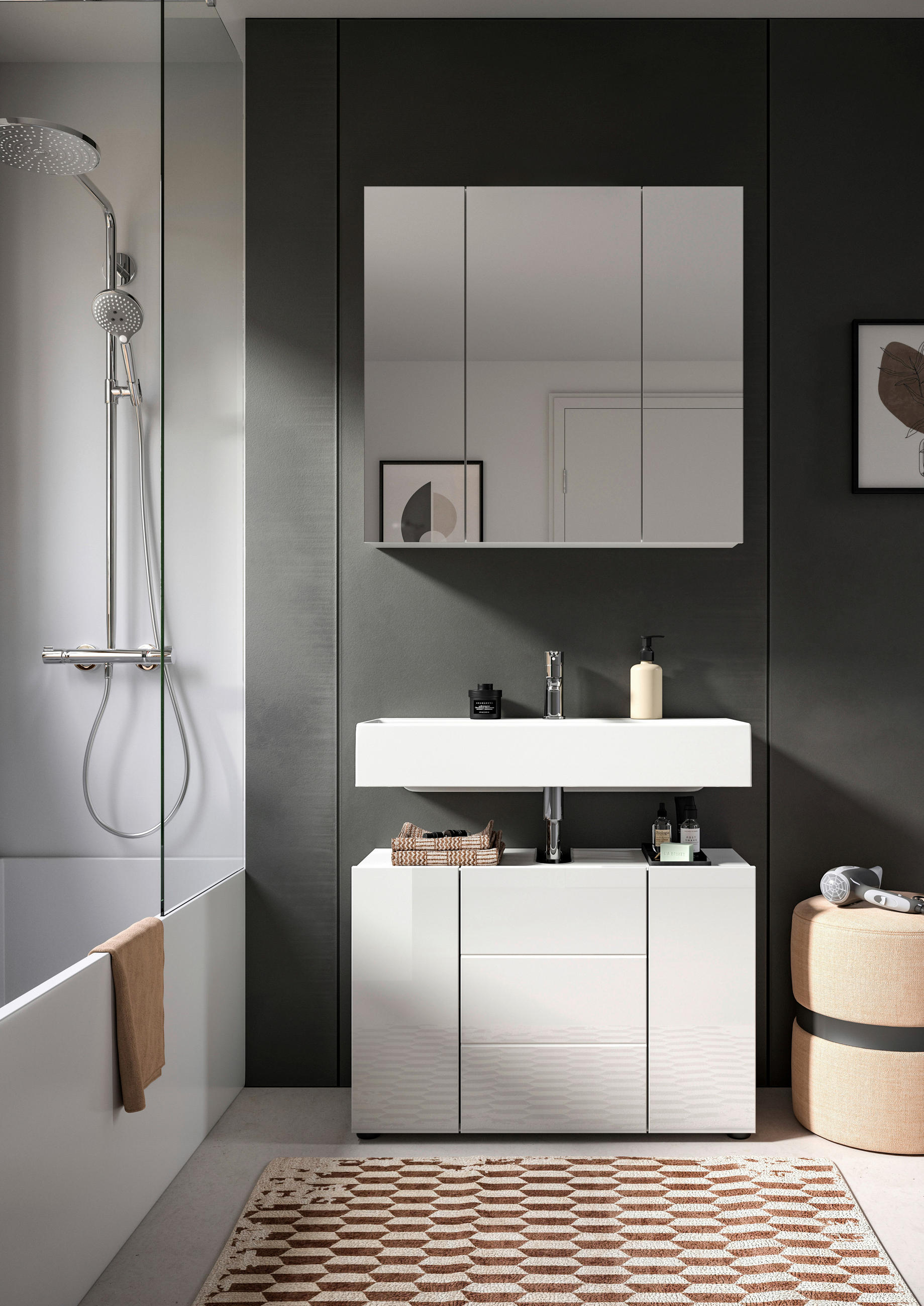 BADEZIMMER  in 82 cm  - Weiß Hochglanz/Schwarz, MODERN, Holzwerkstoff/Kunststoff (82cm) - MID.YOU