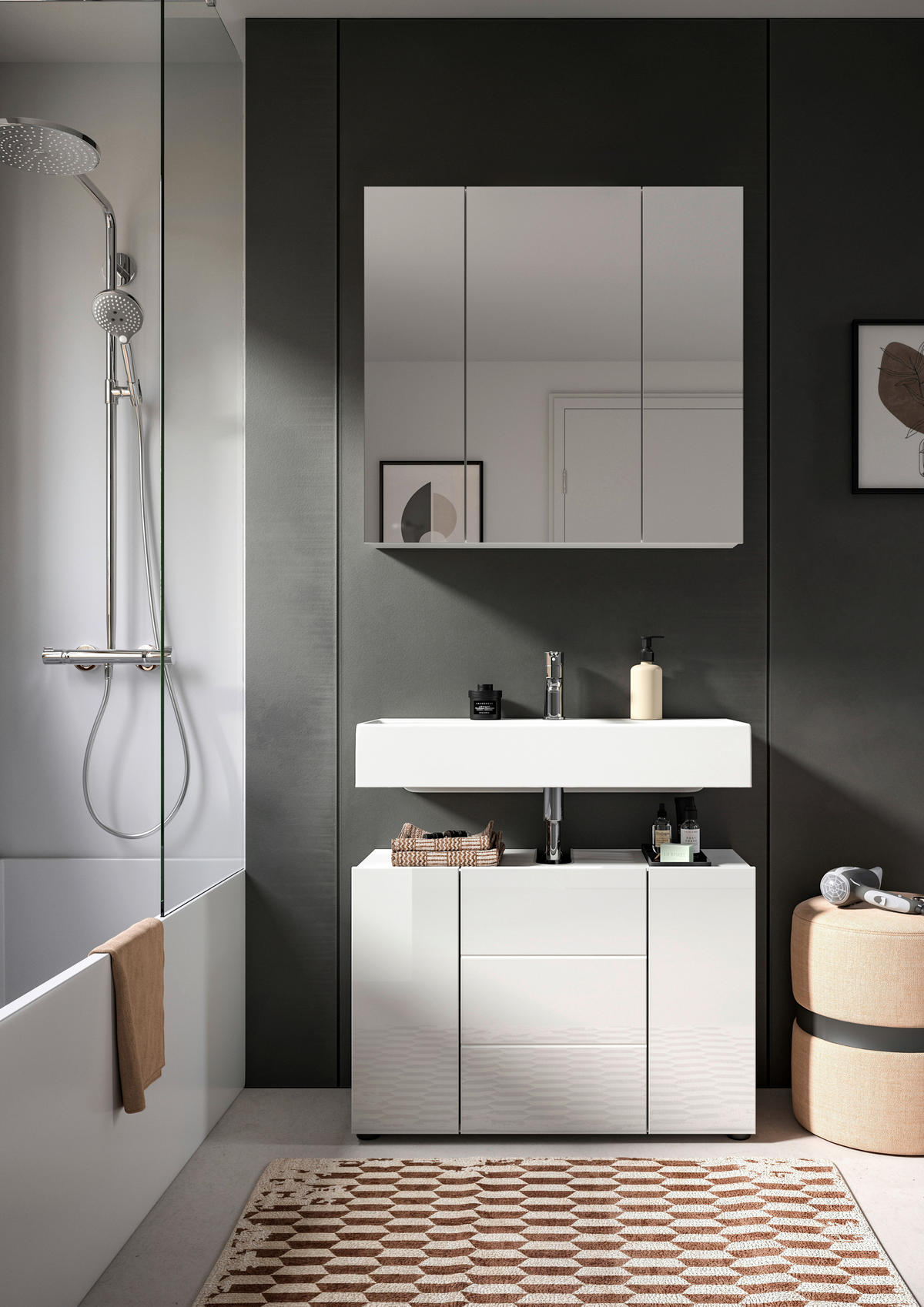 BADEZIMMER  in 82 cm  - Weiß Hochglanz/Schwarz, MODERN, Holzwerkstoff/Kunststoff (82cm) - MID.YOU