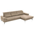 ECKSOFA Rivello in Echtleder Hellbraun Kopfteilverstellung  328/193 cm  - Hellbraun/Schwarz, Design, Leder/Metall (328/193cm) - Dieter Knoll