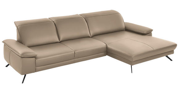 ECKSOFA Rivello in Echtleder Hellbraun Kopfteilverstellung  328/193 cm  - Hellbraun/Schwarz, Design, Leder/Metall (328/193cm) - Dieter Knoll