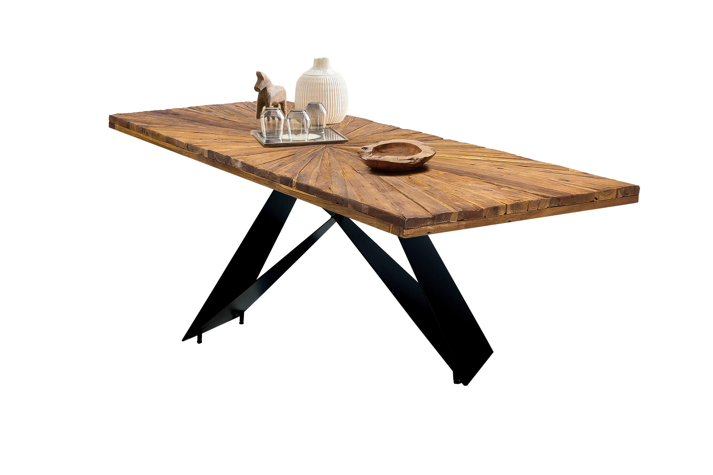 ESSTISCH 160/90/76,4 cm Echtholz  Holz, Metall rechteckig Naturfarben, Schwarz  - Schwarz/Naturfarben, MODERN, Holz/Metall (160/90/76,4cm) - MID.YOU