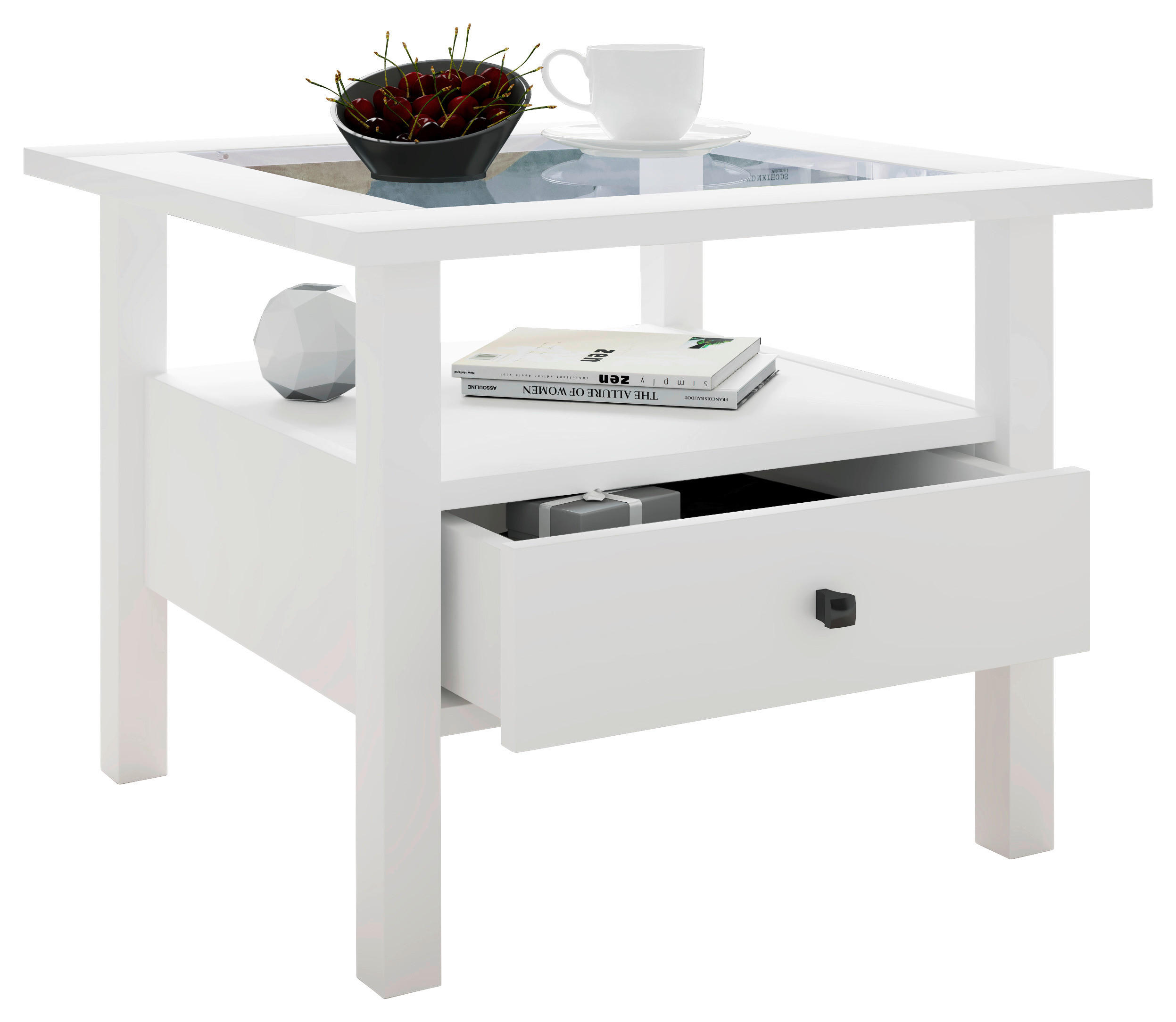 Thumbnail - Mid.you Couchtisch Lingis, Weiß, Kunststoff, 1 Schublade(n) Schubladen, quadratisch, eckig, 54x42x54 cm, Wohnzimmer, Woh...