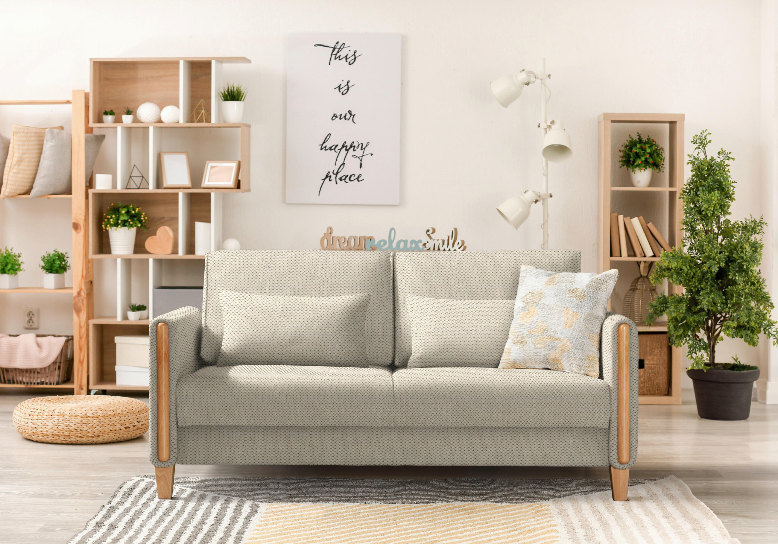 SCHLAFSOFA in Webstoff Creme, Buchefarben  - Buchefarben/Creme, Design, Holz/Textil (174/88/104cm) - Niels Andersson