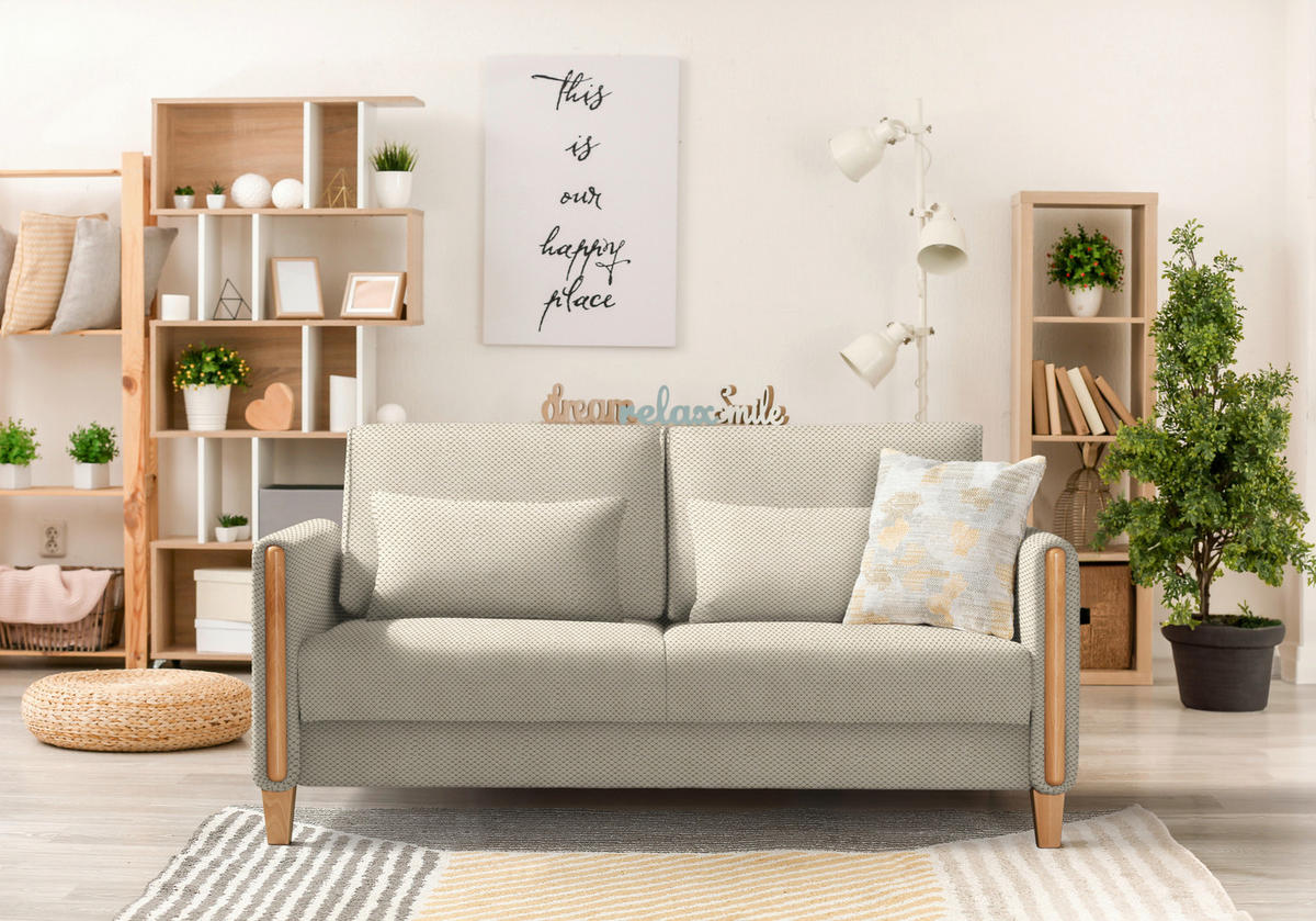 SCHLAFSOFA in Holz, Textil Creme, Buchefarben  - Buchefarben/Creme, Design, Holz/Textil (174/88/104cm) - Niels Andersson