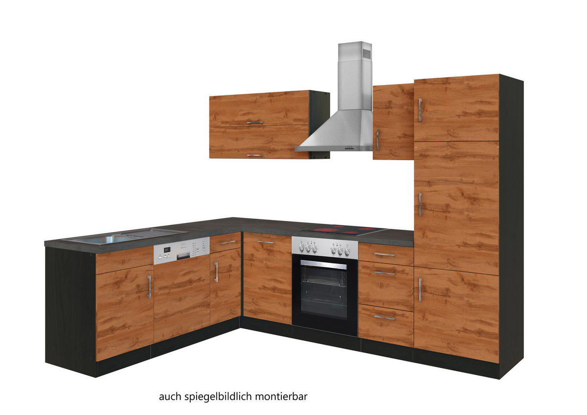 ECKKÜCHE 210/270 cm  in Graphitfarben, Schieferfarben, Eiche Wotan  - Chromfarben/Schieferfarben, Modern, Holzwerkstoff/Metall (210/270cm) - Held