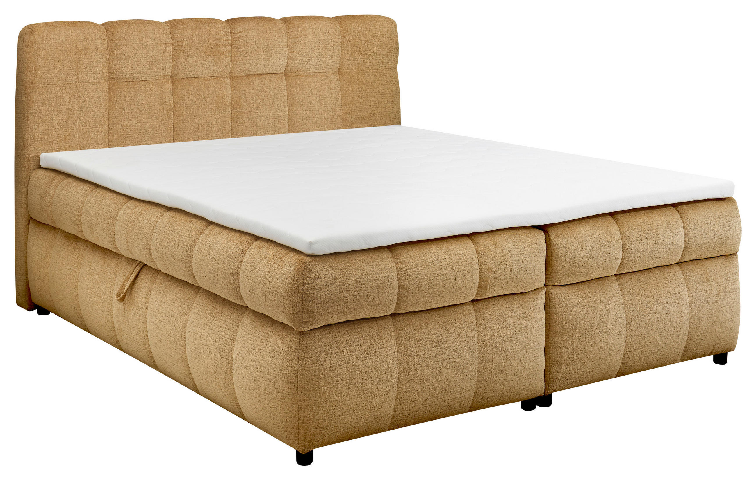BOXBETT 180/200 cm,  in Honig, Bettkasten, Topper, H2 + H2 = mittel  - Schwarz/Honig, Design, Kunststoff/Textil (180/200cm) - Esposa