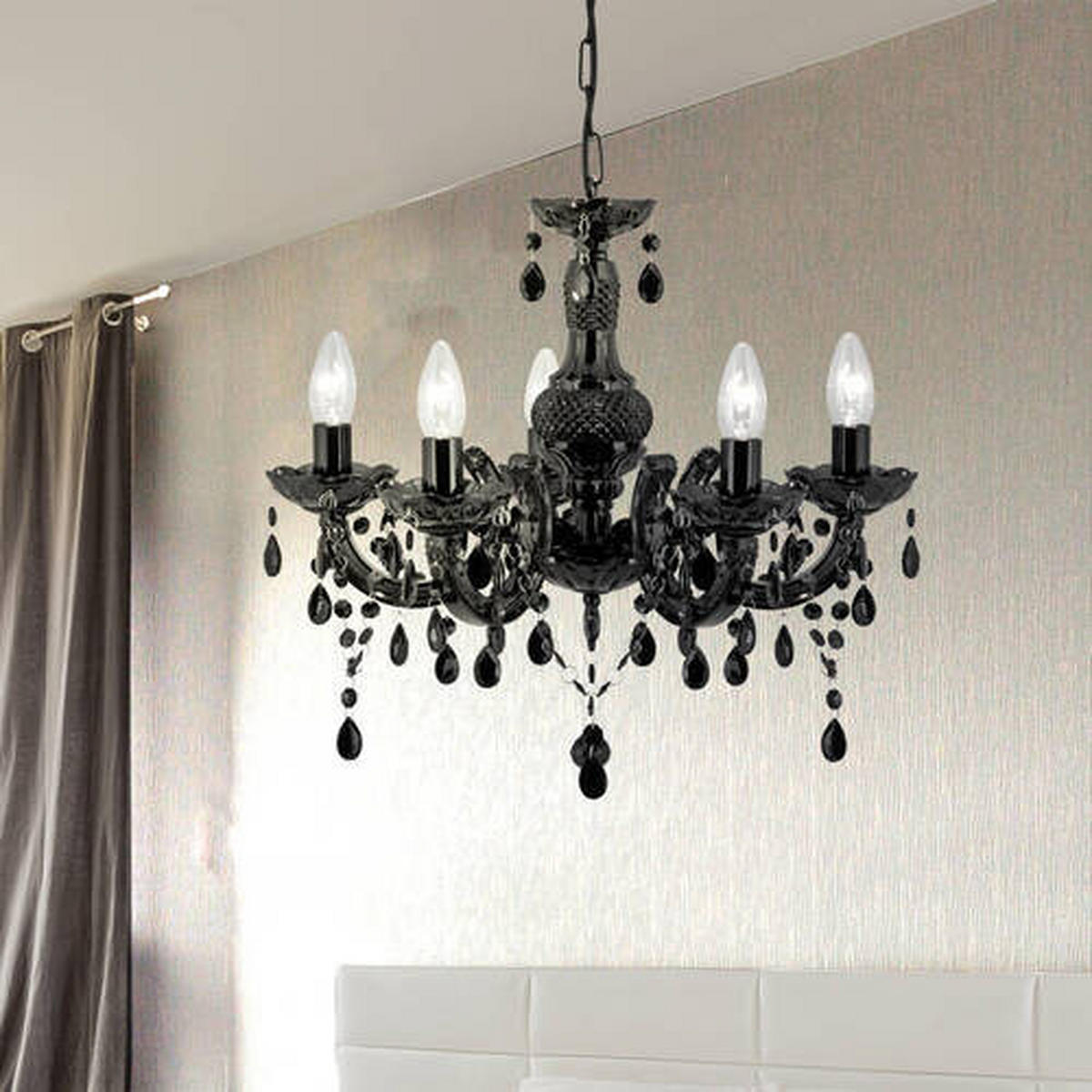 KRISTALNA VISEČA SVETILKA - črna, Trend, kovina/umetna masa (48/120cm)