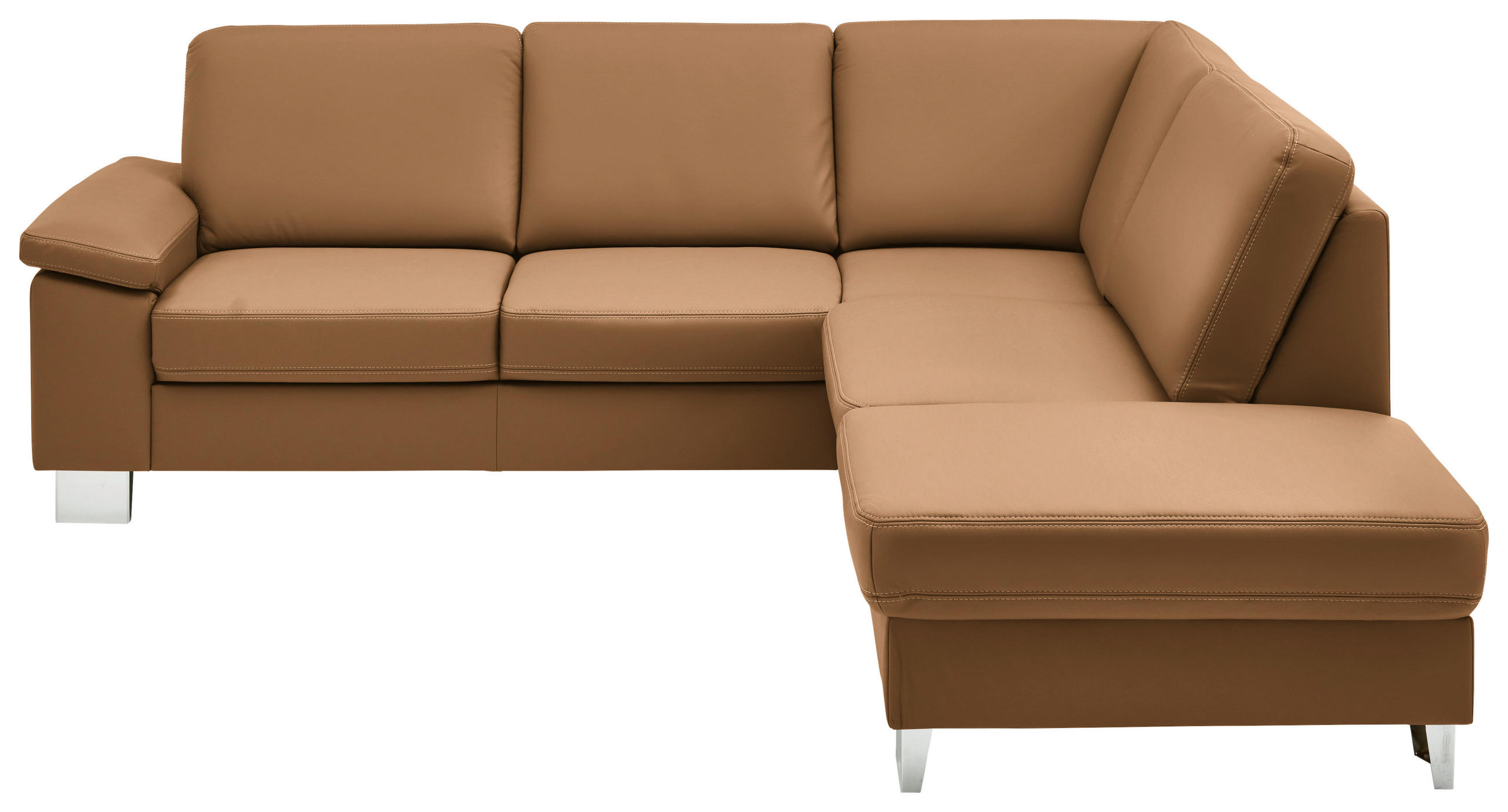 ECKSOFA  in Echtleder Hellbraun  248/235 cm  - Hellbraun/Alufarben, Design, Leder/Metall (248/235cm) - Beldomo Premium