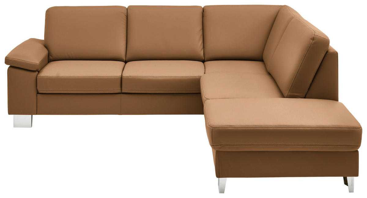 ECKSOFA  in Echtleder Hellbraun  248/235 cm  - Hellbraun/Alufarben, Design, Leder/Metall (248/235cm) - Beldomo Premium