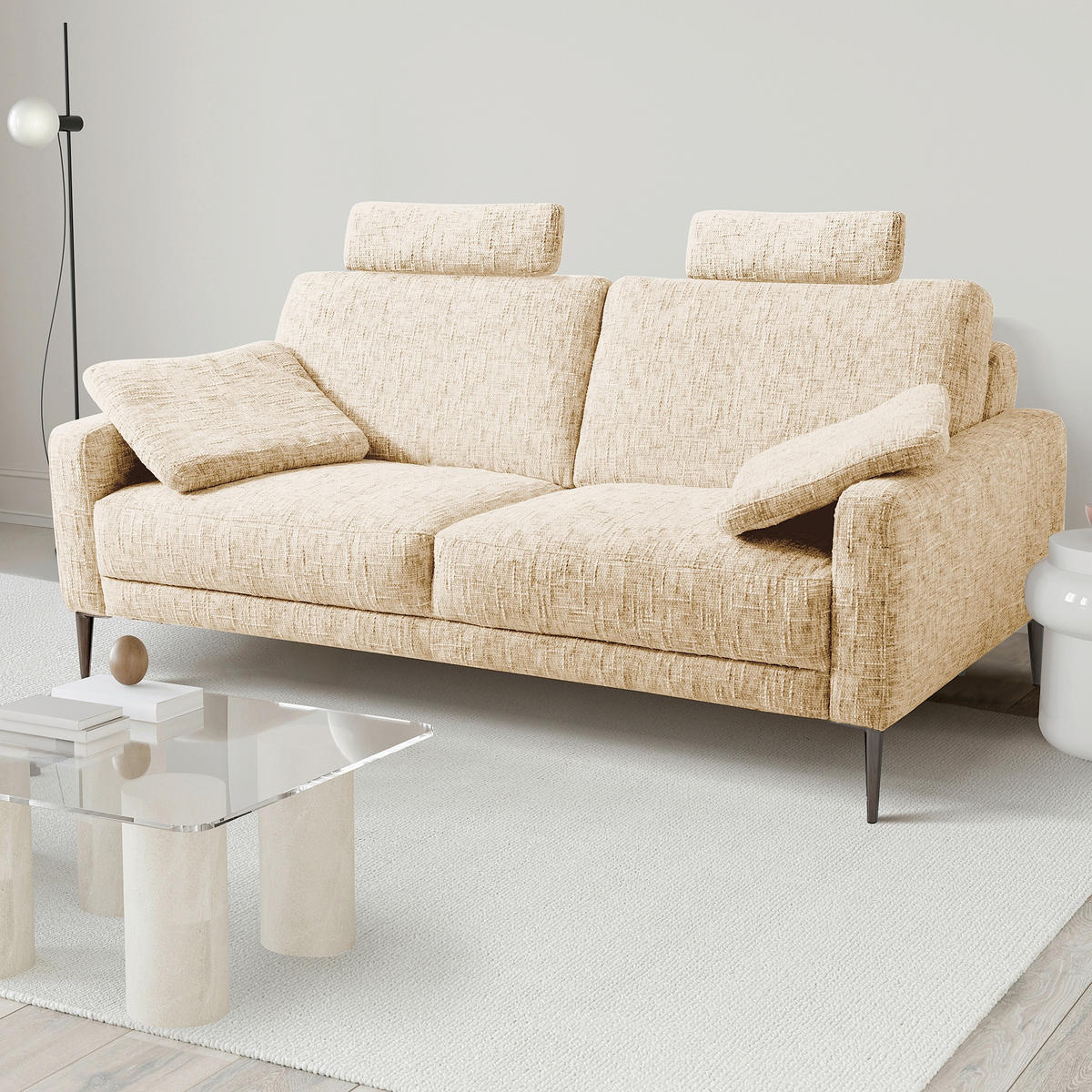 KOPFSTÜTZE 52/17/14 cm  Webstoff  - Beige/Schwarz, Design, Textil (52/17/14cm) - Livetastic
