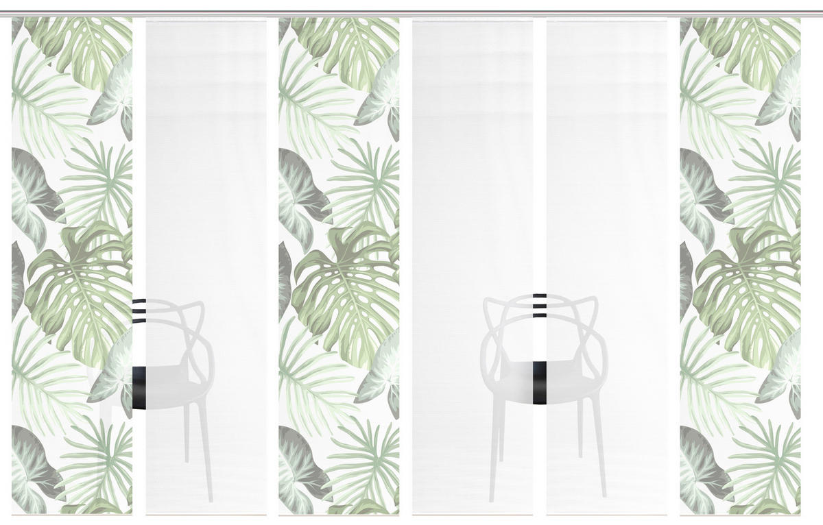 FLÄCHENVORHANG  6 Stück  blickdicht  60/260 cm   - Weiß/Grün, Natur, Textil (60/260cm)