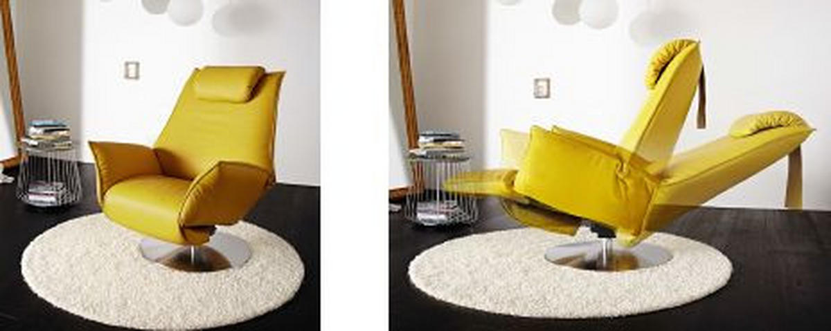 POČIVALNIK,  rumena usnje - barve nerjavečega jekla/rumena, Design, kovina/usnje (92-79/113-90/165cm) - Dieter Knoll