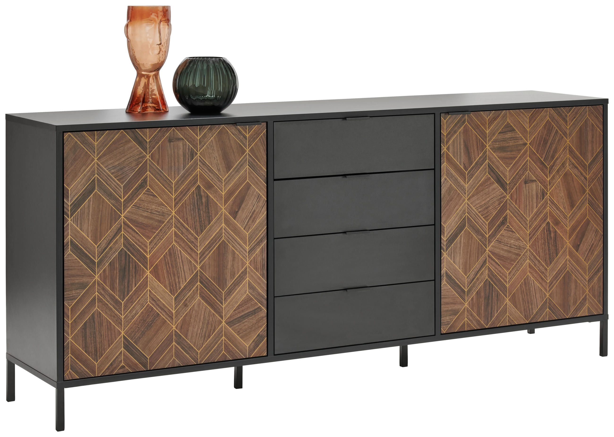 Hom`in Sideboard Schwarz, Gold 187.8x84x42 cm