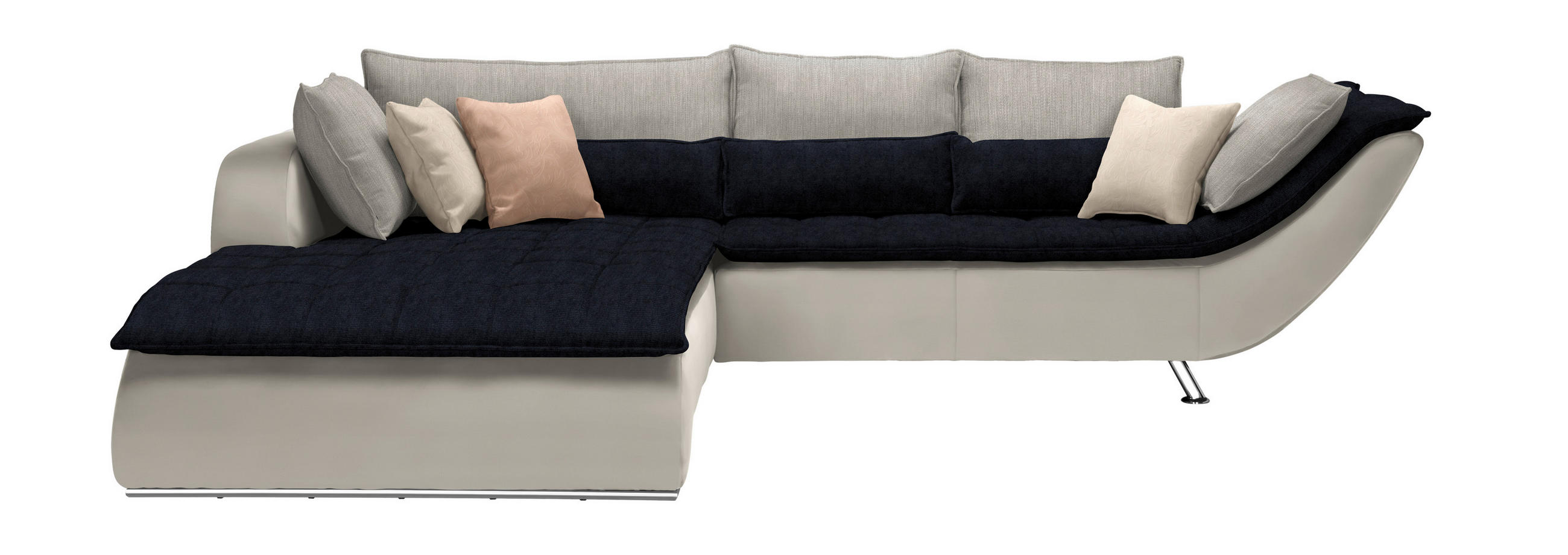 SOFFA i textil vit, ljusgrå, mörkblå  - vit/kromfärg, Design, metall/textil (220/300cm) - Livetastic