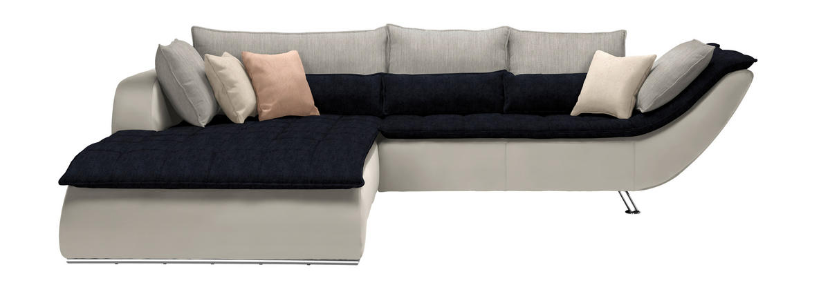 SOFFA i textil vit, ljusgrå, mörkblå  - vit/kromfärg, Design, metall/textil (220/300cm) - Livetastic