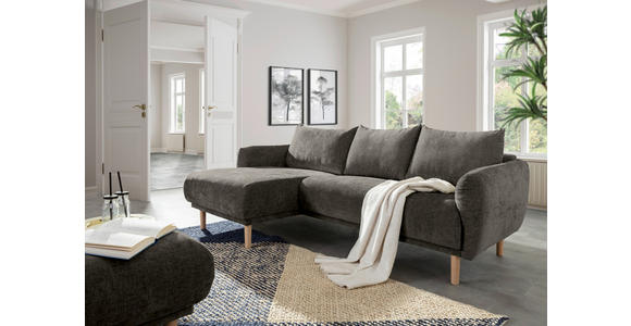 ECKSOFA Dunkelgrau Flachgewebe  - Dunkelgrau/Buchefarben, KONVENTIONELL, Holz/Textil (144/230cm) - Carryhome