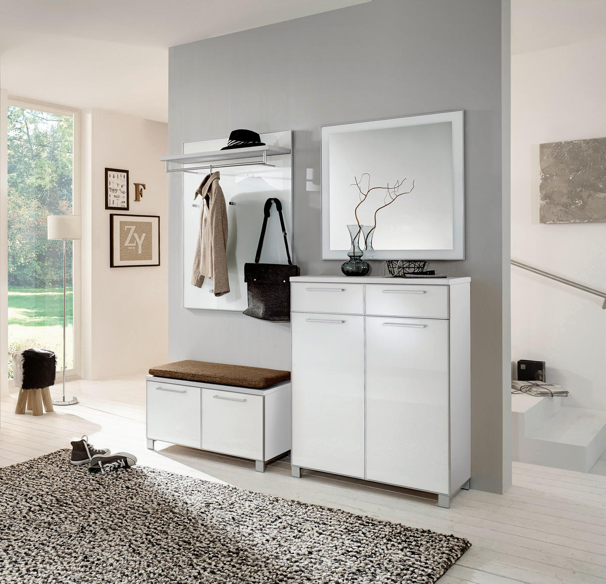 GARDEROBE 5-teilig  in 175/195/40 cm  - Hellbraun/Weiss, Design, Glas/Holzwerkstoff (175/195/40cm)