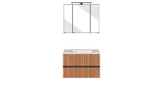 BADEZIMMER  in 80 cm  - Eiche Wotan/Graphitfarben, KONVENTIONELL, Glas/Holzwerkstoff (80cm) - Xora