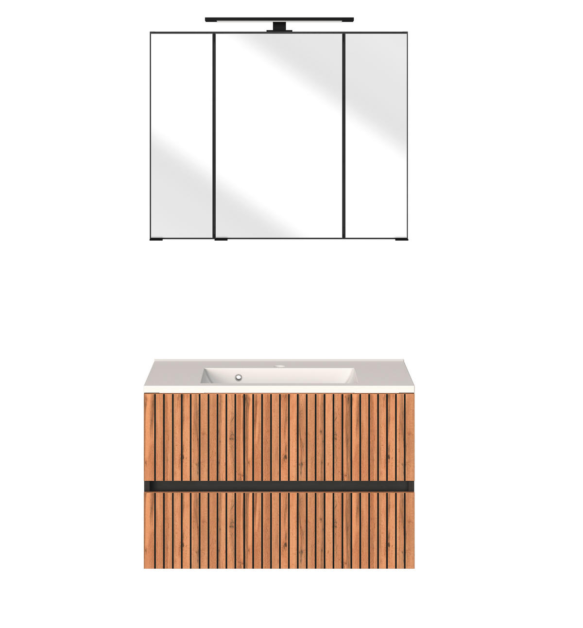 BADEZIMMER  in 80 cm  - Eiche Wotan/Graphitfarben, KONVENTIONELL, Glas/Holzwerkstoff (80cm) - Xora