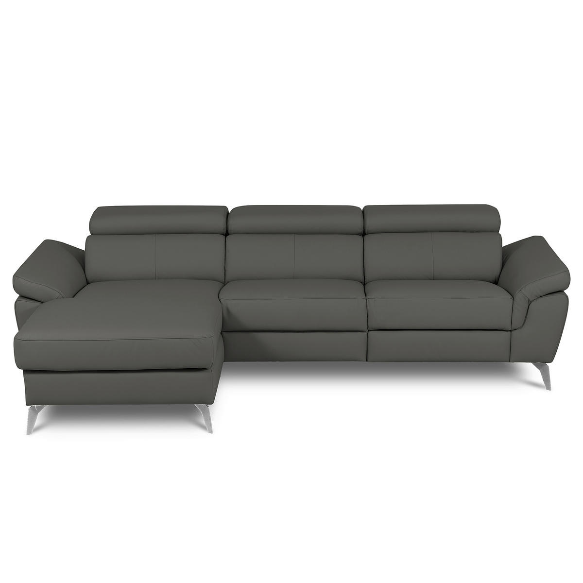 ECKSOFA Lederlook Echtleder Anthrazit  - Chromfarben/Anthrazit, Design, Leder/Textil (179/252cm) - Livetastic