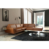 ECKSOFA in Echtleder Cognac  273/250 cm  - Chromfarben/Cognac, Design, Leder/Metall (273/250cm) - Livetastic