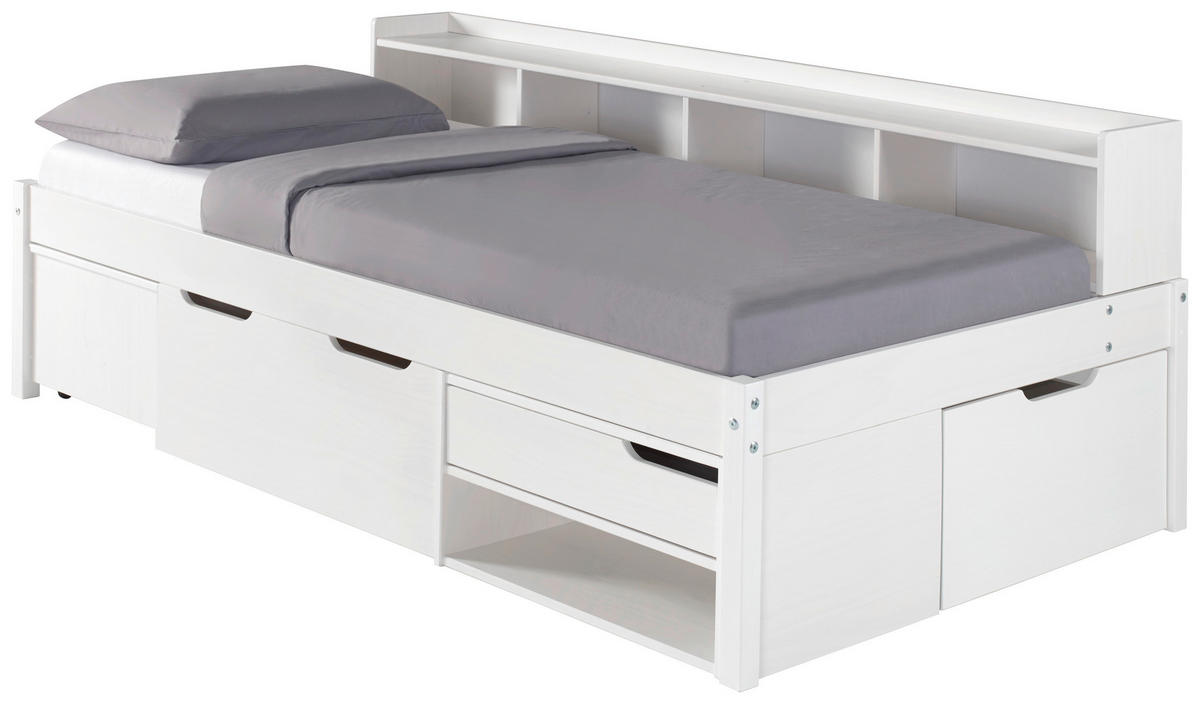 STAURAUMBETT 90/200 cm  in Weiß  - Naturfarben/Weiß, MODERN, Holz/Holzwerkstoff (90/200cm) - MID.YOU