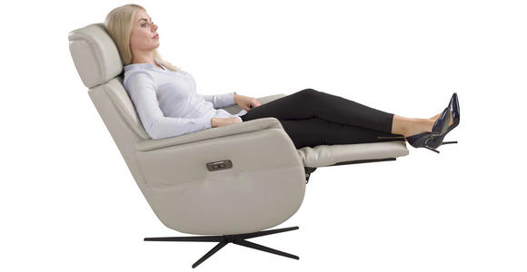 RELAXSESSEL Argo Echtleder Relaxfunktion, Kopfteilverstellung, Rücken echt    - Hellgrau, Design, Leder (71/110/80cm) - Novel