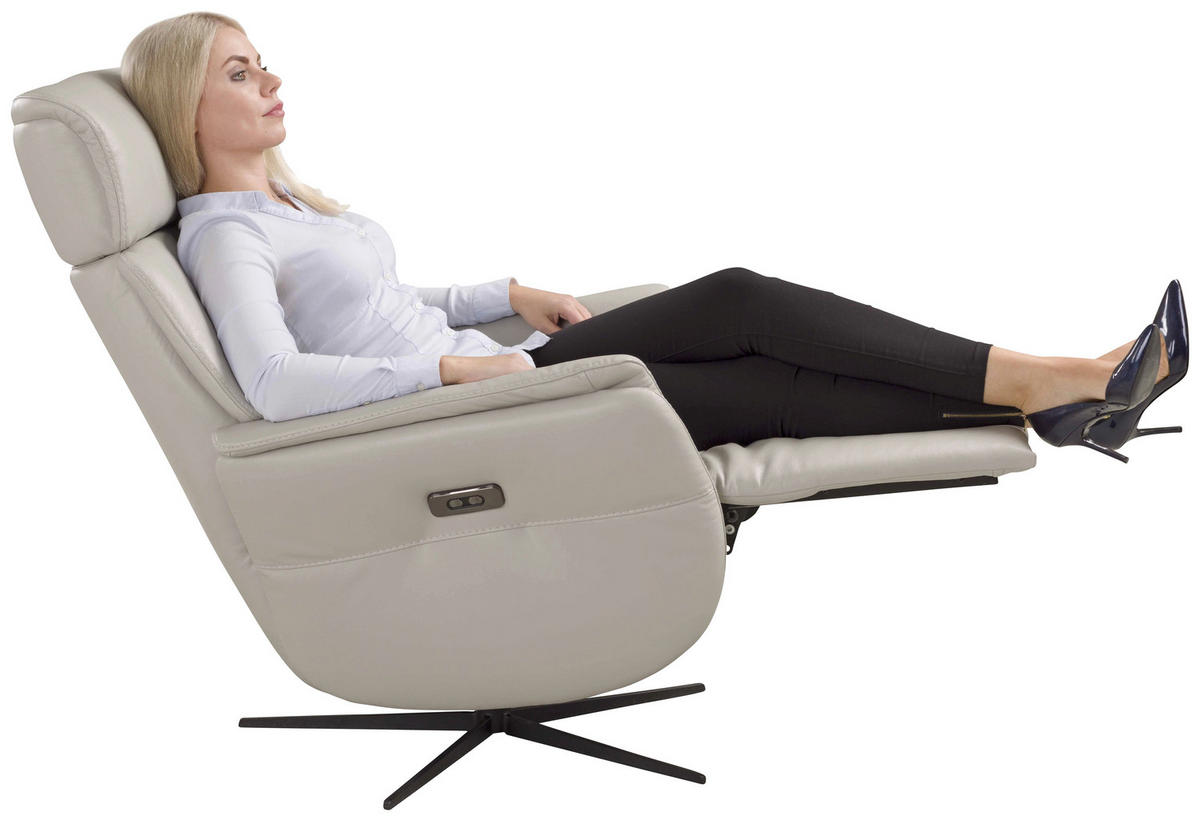 RELAXSESSEL Argo Echtleder Relaxfunktion, Kopfteilverstellung, Rücken echt    - Hellgrau, Design, Leder (71/110/80cm) - Novel