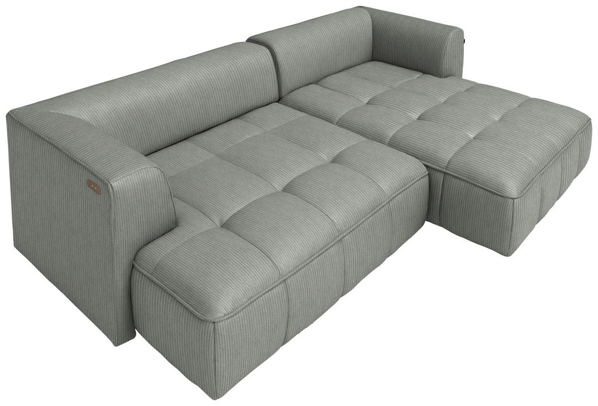 ECKSOFA Feincord Grau  - Schwarz/Grau, Design, Kunststoff/Textil (288/188cm) - Welnova
