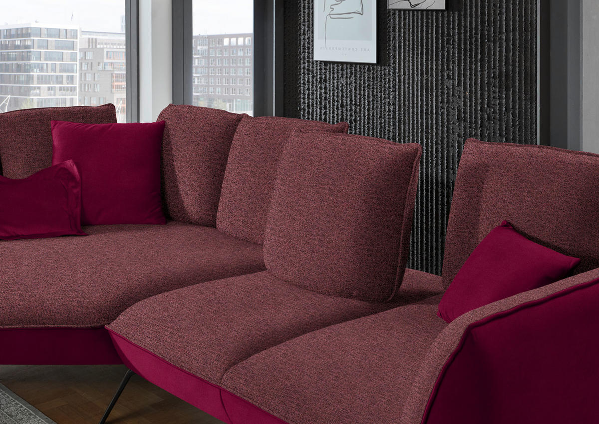 ECKSOFA in Flachgewebe Rot  - Rot/Schwarz, Design, Textil/Metall (169/320cm) - Moderano