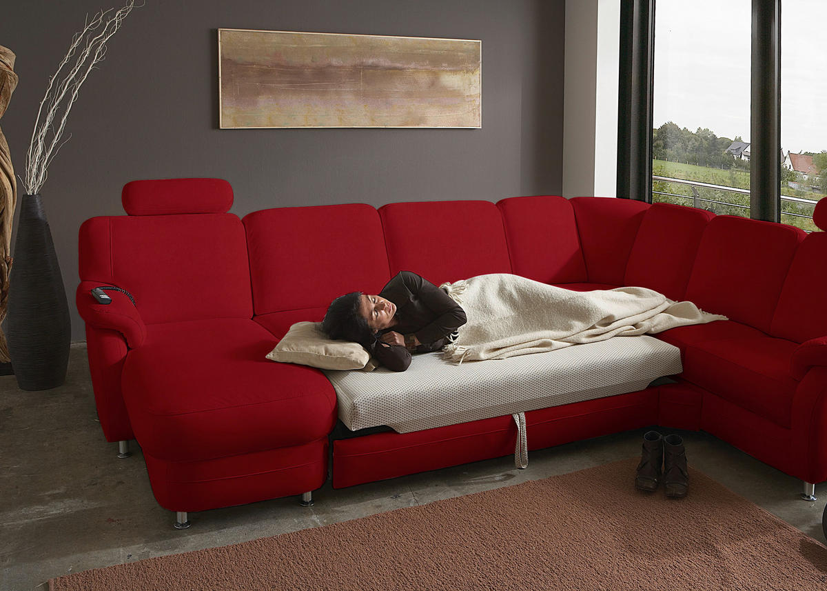 WOHNLANDSCHAFT  in Echtleder Rot  - Rot/Alufarben, KONVENTIONELL, Leder/Metall (165/329/239cm) - Beldomo Premium