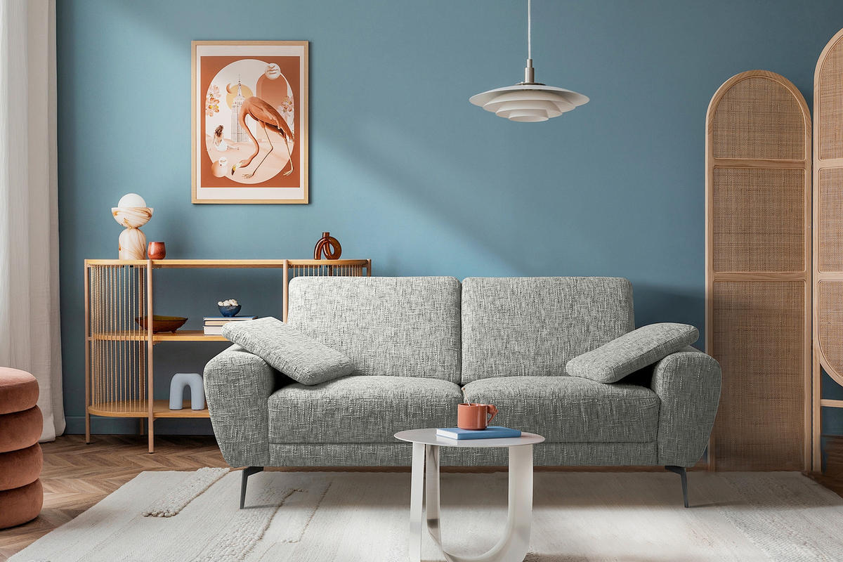 2-SITZER-SOFA Webstoff Grau  - Schwarz/Grau, Design, Textil/Metall (157/85/92cm) - Livetastic