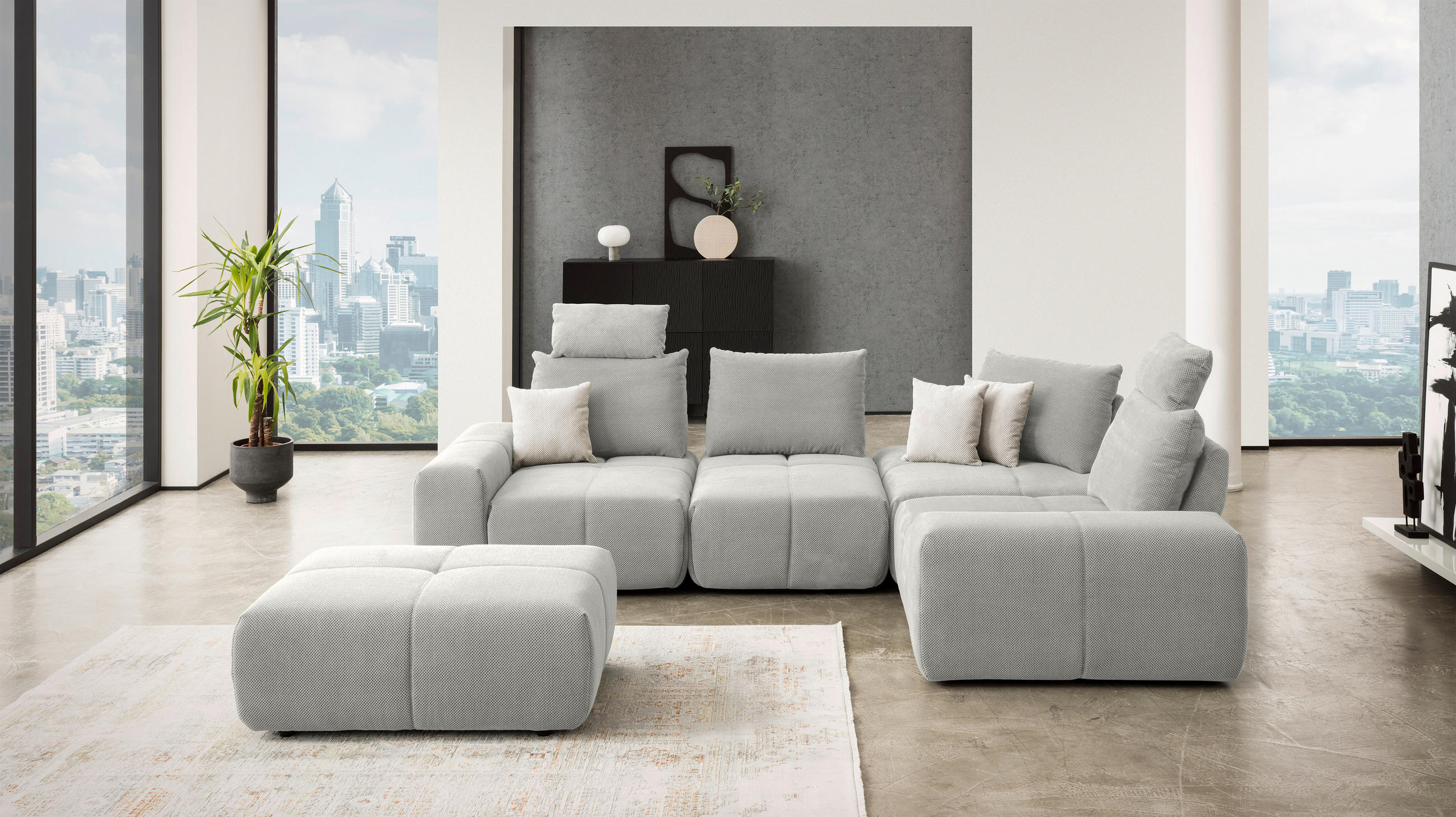 ECKSOFA in Velours Greige  - Greige/Schwarz, Design, Kunststoff/Textil (326/236cm) - Xora