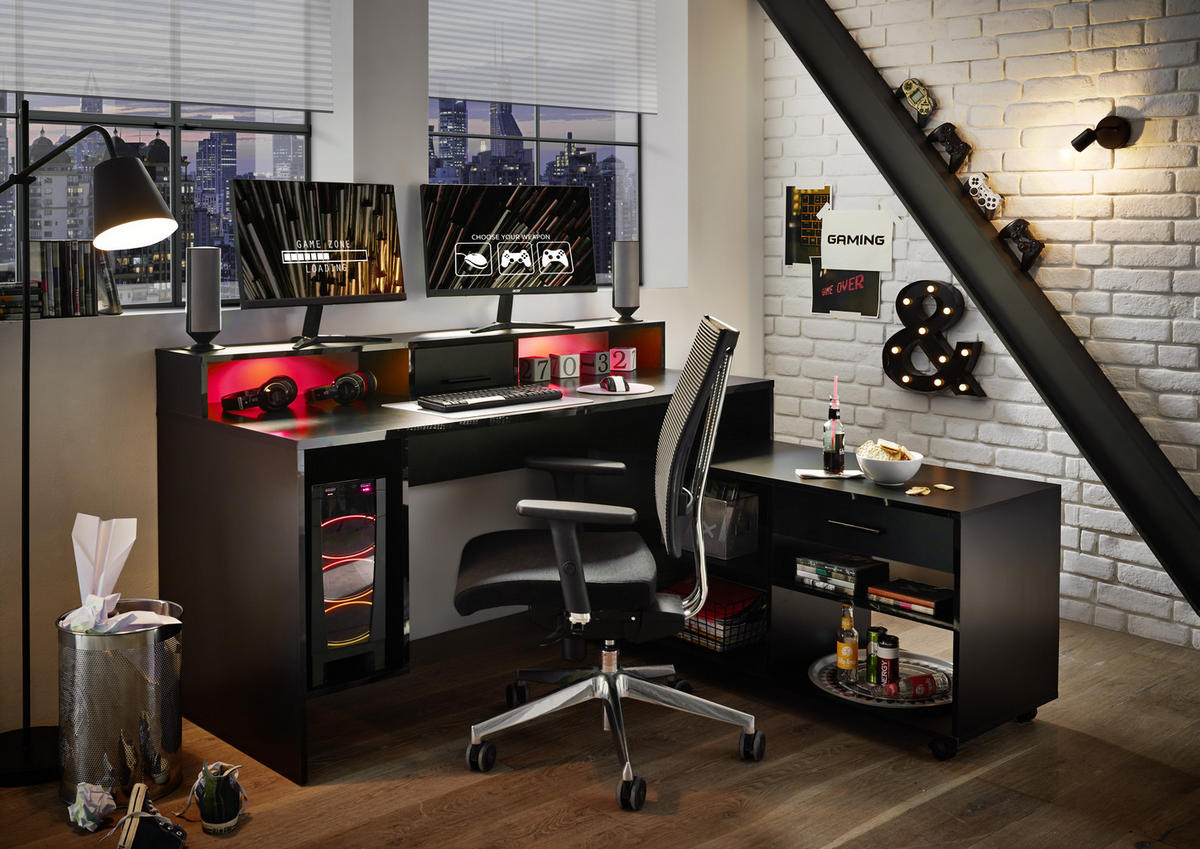 GAMINGTISCH 160/70/92 cm  in Schwarz  - Schwarz, LIFESTYLE, Holzwerkstoff/Kunststoff (160/70/92cm) - Livetastic
