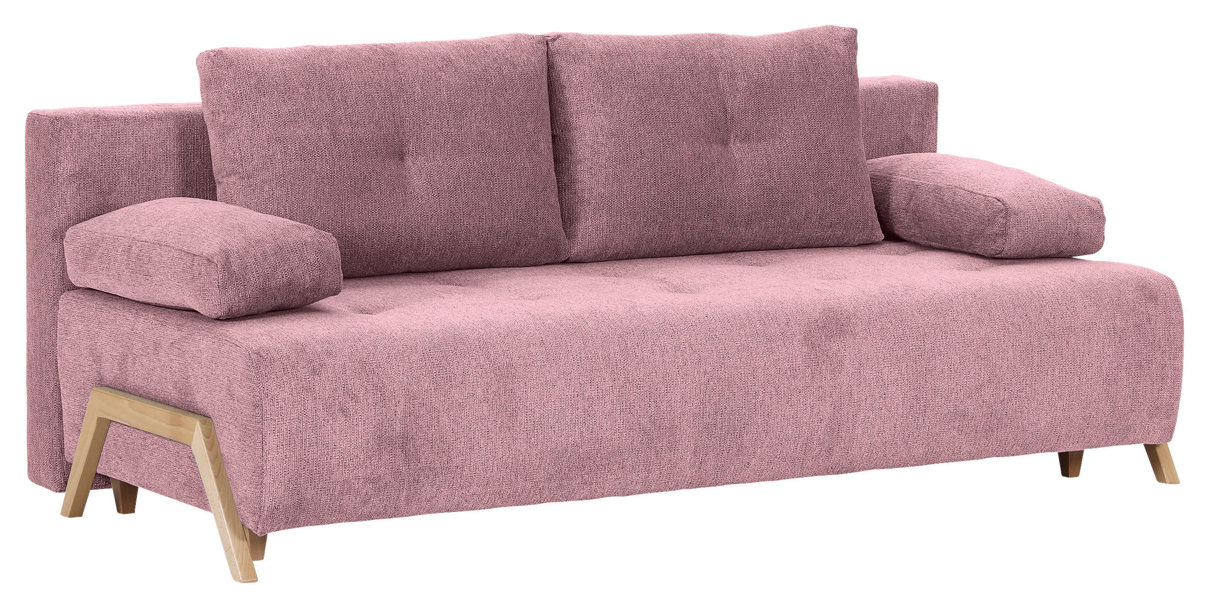 SCHLAFSOFA  mit Liegefunktion, Rücken echt Flachgewebe Altrosa  - Buchefarben/Altrosa, KONVENTIONELL, Holz/Textil (204/75/100cm) - Carryhome