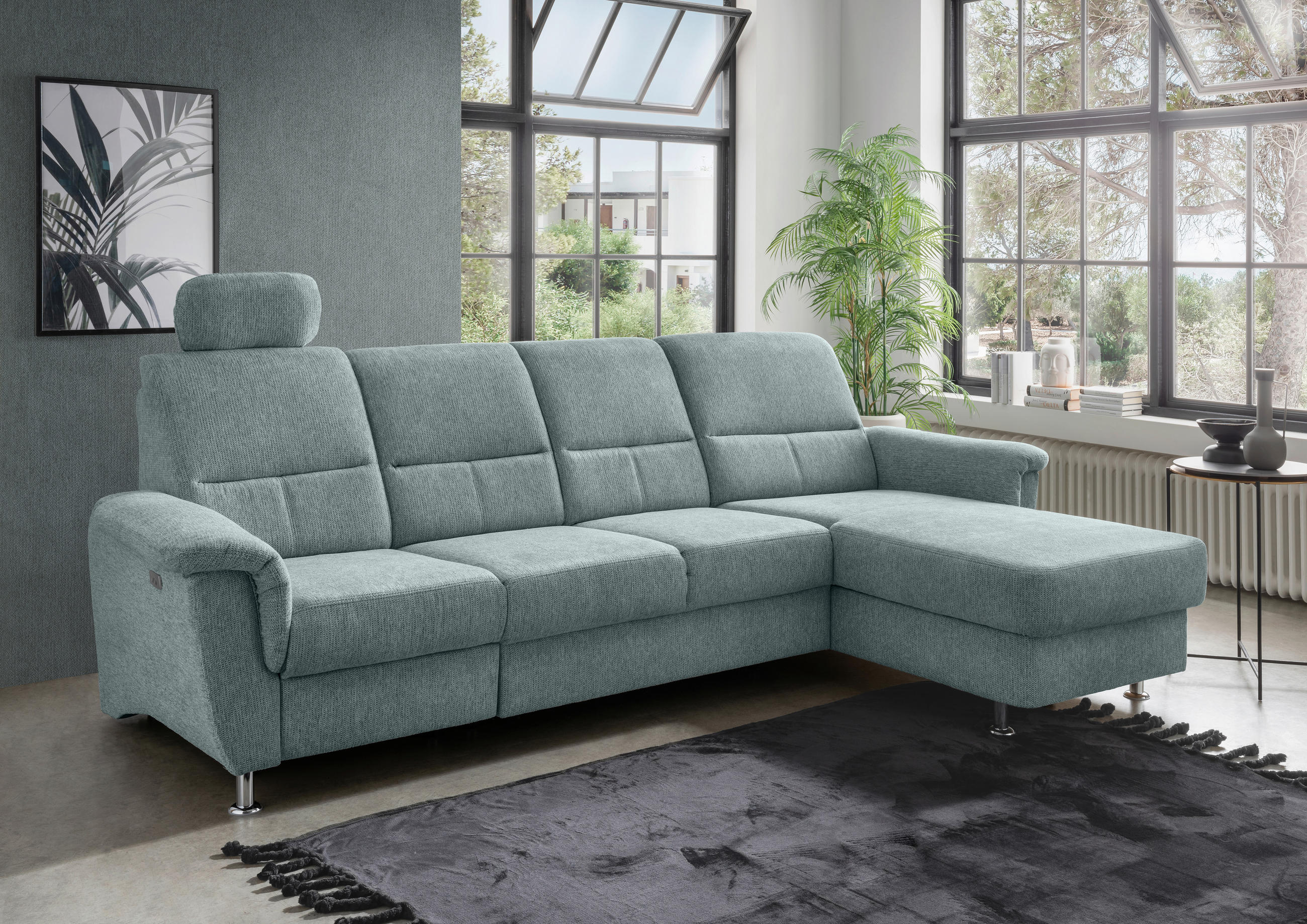 ECKSOFA in Chenille Blau  - Chromfarben/Blau, Konventionell, Textil/Metall (292/165cm) - Livetastic