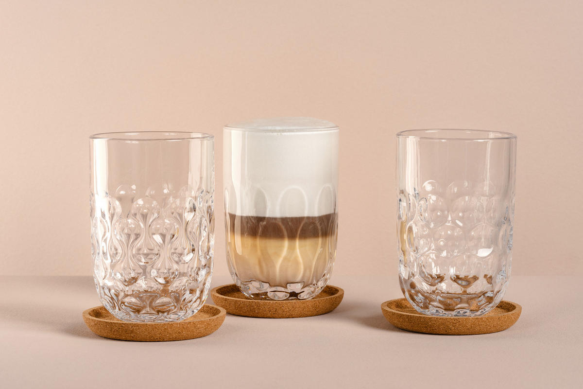 LATTE-MACCHIATO-GLAS GOCCE 390 ml 6-teilig  - Klar/Braun, Konventionell, Glas/Holz - Leonardo