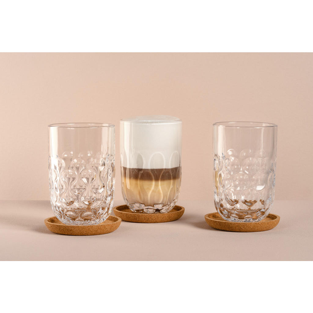 Thumbnail - Leonardo Latte-Macchiato-Glas Gocce, Braun, Klar, Holz, Glas, 6-teilig, Kork, 390 ml, Kaffee & Tee, Tassen, Latte Macchi...