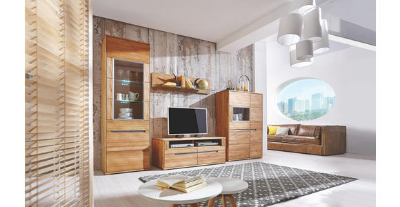 WOHNWAND Wildeiche massiv Eichefarben - Eichefarben, KONVENTIONELL, Glas/Holz (283/205,1/55cm) - Cantus