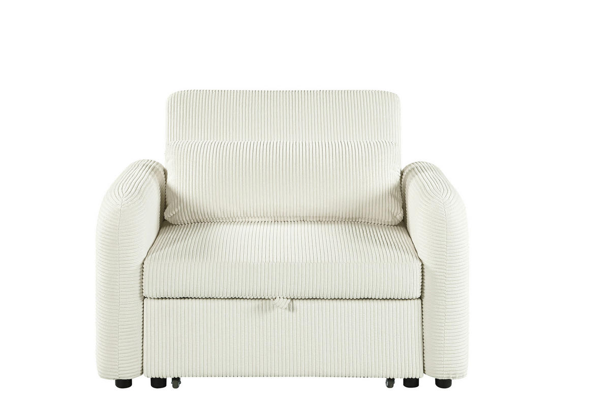 SCHLAFSESSEL PIANA Cord Creme Liegefunktion  - Creme/Schwarz, Design, Kunststoff/Textil (108/86/90cm) - MID.YOU