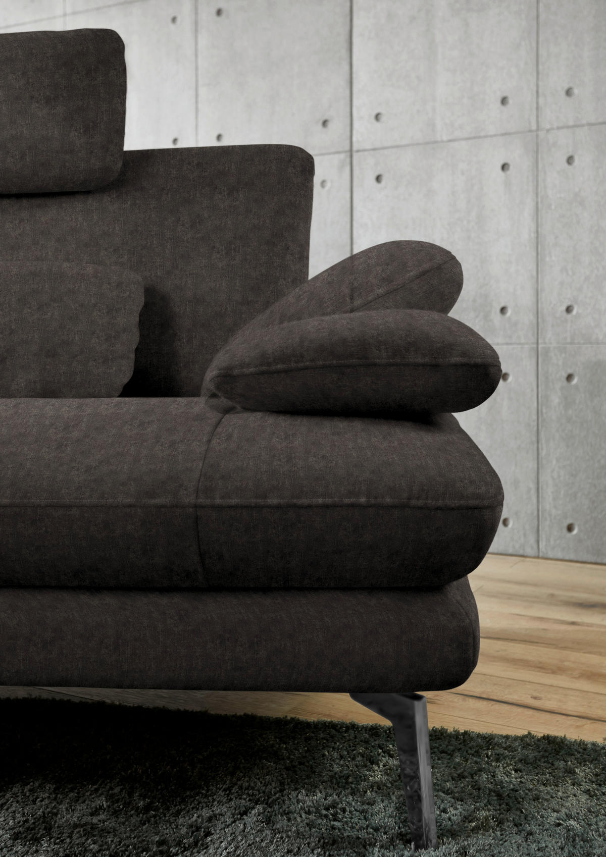ECKSOFA in Velours Dunkelbraun  - Dunkelbraun/Schwarz, Design, Textil/Metall (184/284cm) - Dieter Knoll