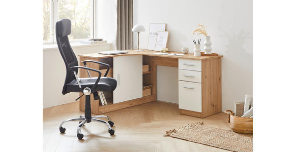 ECKSCHREIBTISCH 120/150/75 cm in Weiß, Eichefarben - Eichefarben/Alufarben, KONVENTIONELL, Holzwerkstoff/Kunststoff (120/150/75cm) - Venda