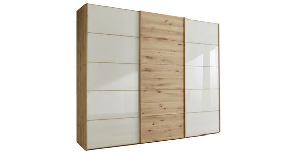 SCHWEBETÜRENSCHRANK  in Champagner, Eiche Bianco  - Eiche Bianco/Champagner, Natur, Glas/Holz (250/236/67cm) - Linea Natura