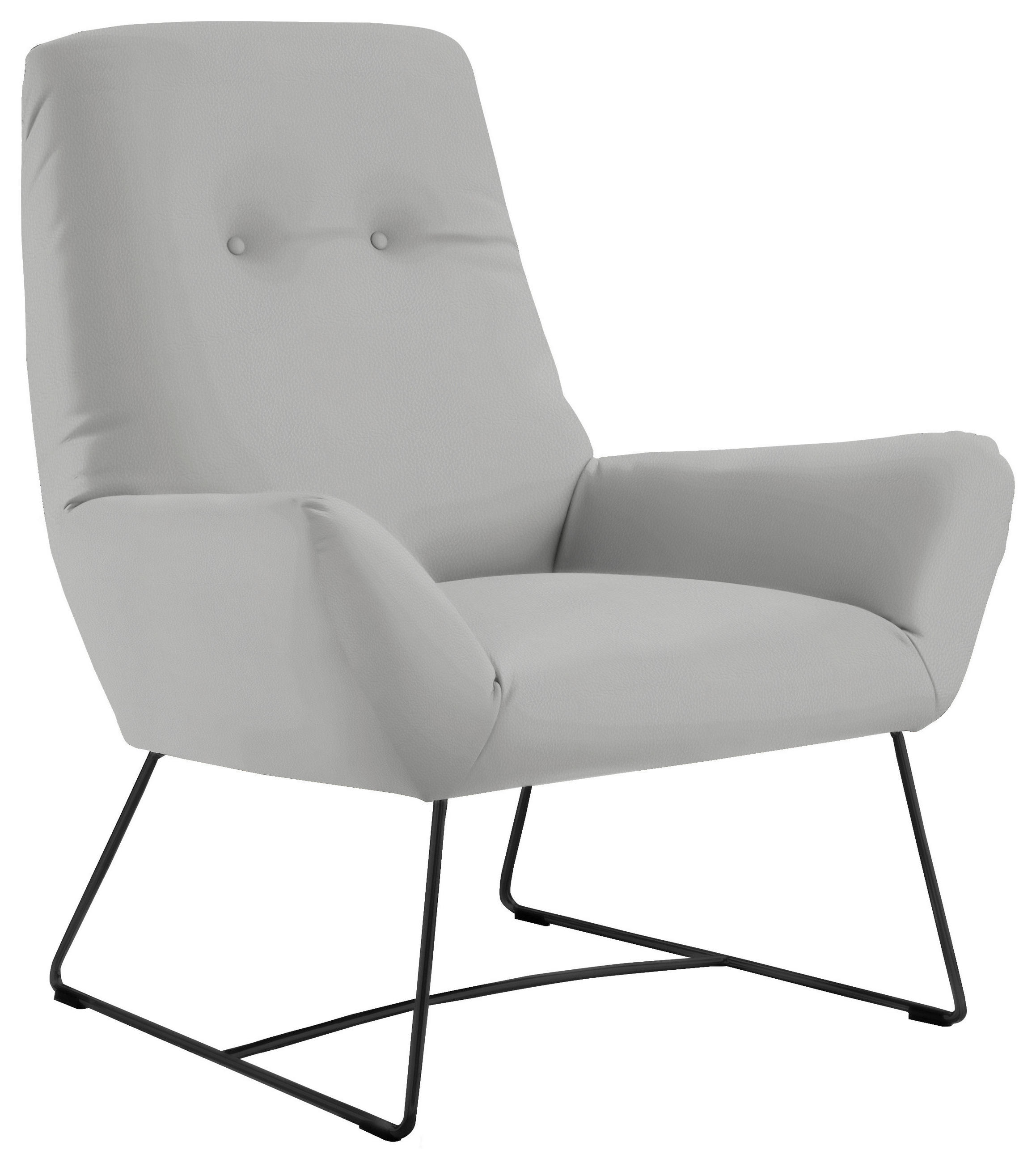 SESSEL Echtleder Hellgrau    - Hellgrau/Schwarz, Design, Leder/Metall (82/102/81cm) - Pure Home Lifestyle