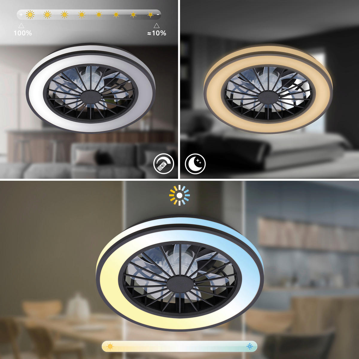 DECKENVENTILATOR 38/14 cm   - Schwarz/Weiß, Design, Kunststoff (38/14cm)