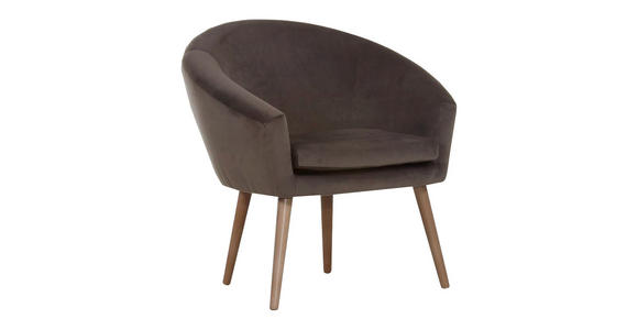 SESSEL Samt Dunkelbraun - Dunkelbraun/Naturfarben, Design, Holz/Textil (73/73/66cm) - Carryhome