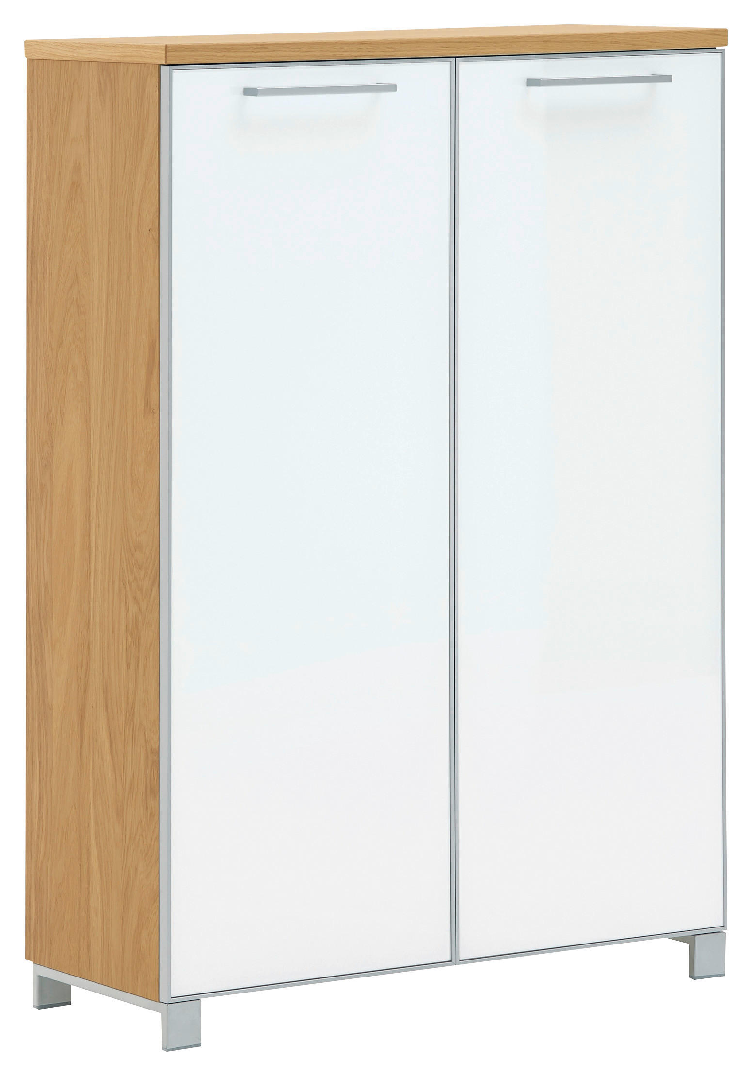 SCHUHSCHRANK Eiche furniert Weiß, Eiche Bianco - Chromfarben/Eiche Bianco, Design, Glas/Holz (84/126/37cm)