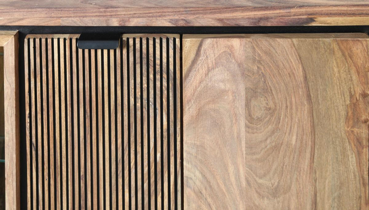 KOMODA, sheesham, přírodní barvy, 200/85/40 cm - černá/barvy sheesham, Moderní, kov/dřevo (200/85/40cm) - Livetastic