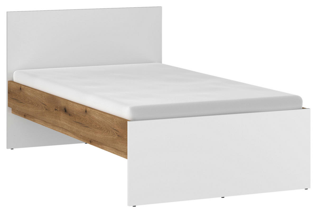 BETT 90/200 cm  in Weiß, Eichefarben  - Eichefarben/Schwarz, MODERN, Kunststoff (90/200cm) - MID.YOU